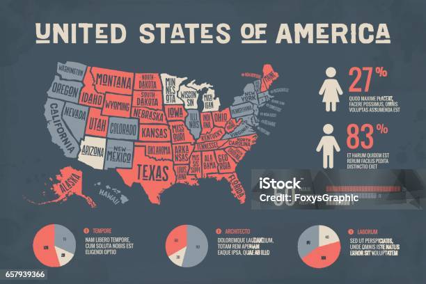 Poster Map Usa With Infographics Elements Stock Illustration - Download Image Now - Map, Retro Style, Old-fashioned