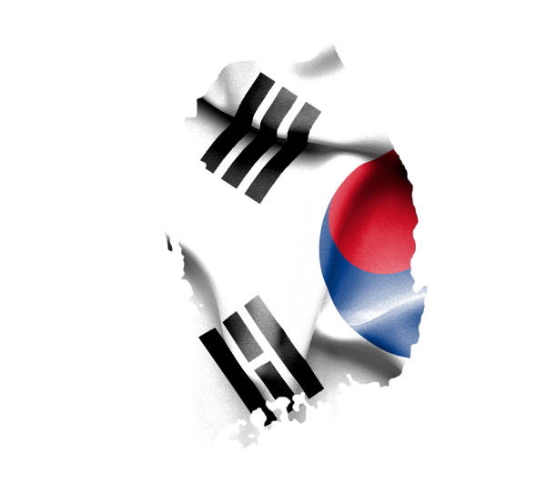 istock Map of South Korea with waving flag isolated on white 657939500