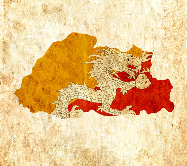 Vintage paper map of Bhutan