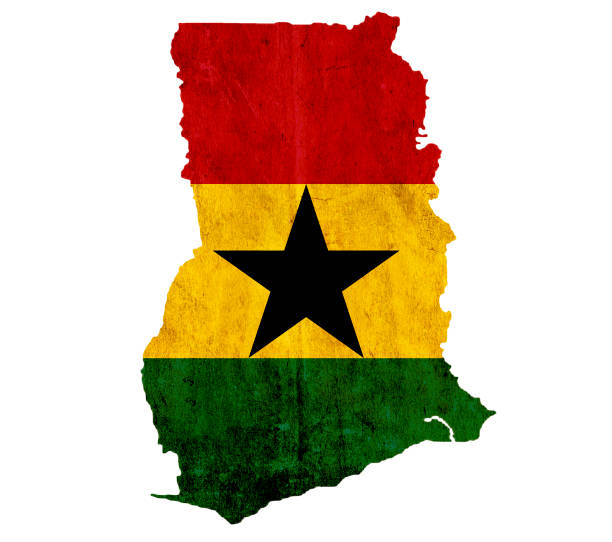 map with flag of ghana with national borders