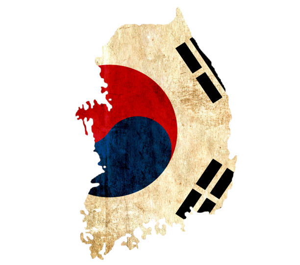 Vintage paper map of South Korea