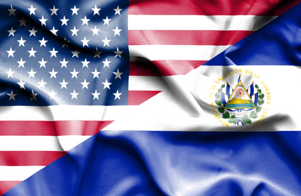 bandiera di el salvador e usa - salvadoran flag foto e immagini stock