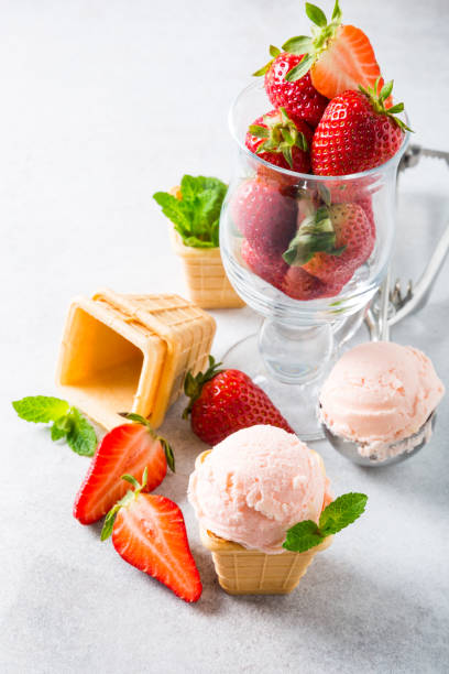 istock Waffle cups with strawberry ice cream 657946238
