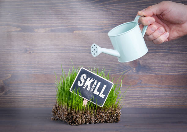 istock Skill concept. Fresh and green grass on wood background 657955822