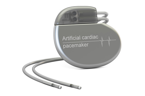 Artificial cardiac pacemaker, 3D rendering isolated on white background