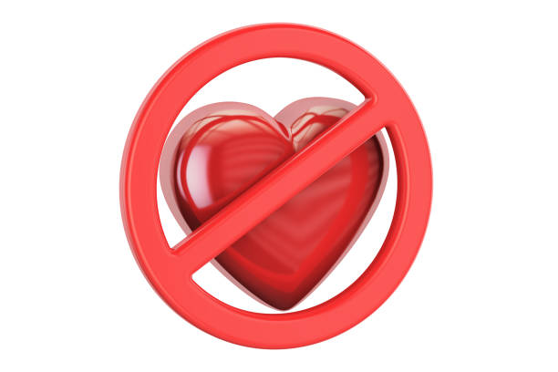 Red heart with forbidden sign, 3D rendering isolated on white background vector art illustration