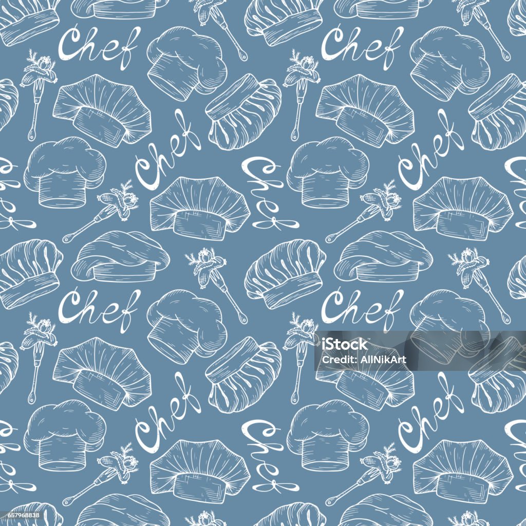 Cheff Patterns Seamless Pattern Of Hand Drawn Chef Hats And Caps In Different Shapes ...