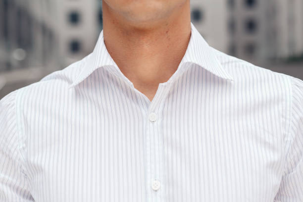 istock Closeup on male elegant shirt with collar 657971496