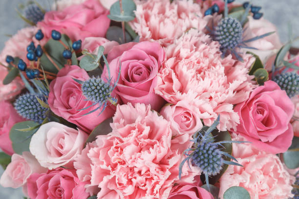istock Pink and blue flowers background 657972260