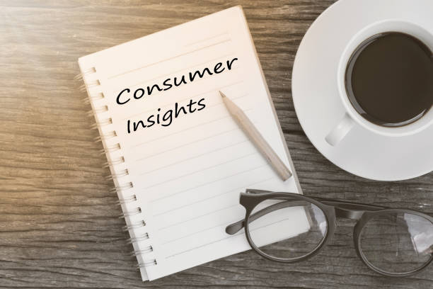 istock Concept Consumer insights message on notebook with glasses, pencil and coffee cup on wooden table. 657991478