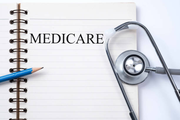 istock Notebook and pencil with Medicare  on the table with stethoscope, medical concept 657996138