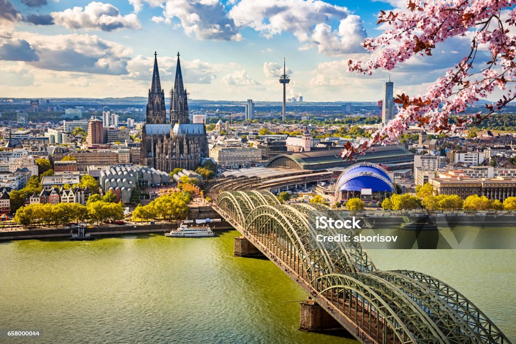 Aerial view of Cologne at spring Aerial view of Cologne at spring, Germany Cologne Stock Photo