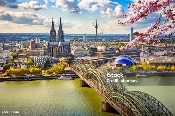 Aerial View Of Cologne At Spring Stock Photo - Download Image Now - Cologne, Germany, Rhine River