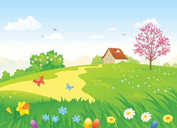 イースターの国の風景 - daffodil spring backgrounds sky点のイラスト素材／クリップアート素材／マンガ素材／アイコン素材