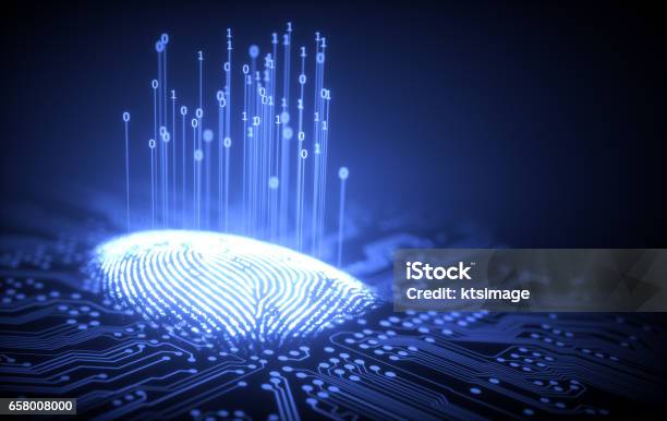 Fingerprint Binary Microchip Stock Photo - Download Image Now - Identity, Technology, Fingerprint