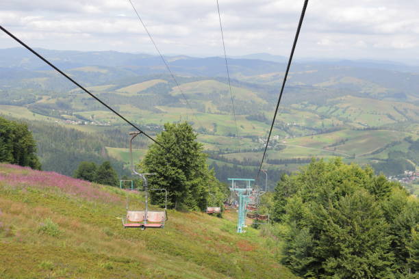 istock Top of mountains. Old ski lift. 658014672