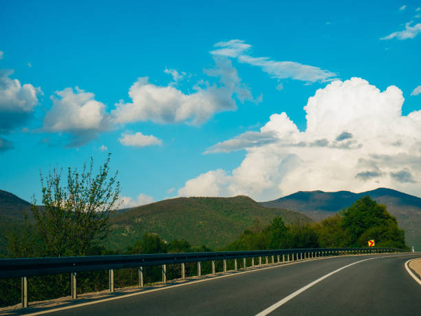 Highway. Motorway in Croatia. View of the car. The mountains and the horizon line at the background