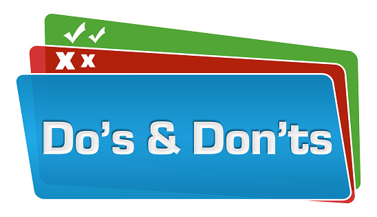 Dos and donts text written over red green blue background.