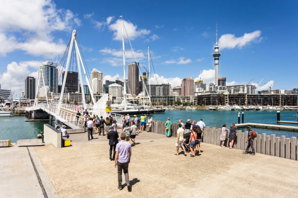 Wynyard district and Viaduct Marina in Auckland, New Zealand largest city. stock photo