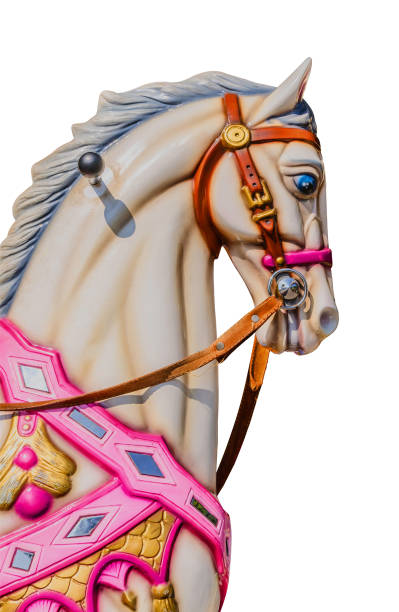 caballos de carrusel aislado - carousel horses fotografías e imágenes de stock