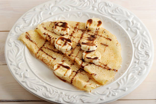istock pancakes with banana and chocolate on a plate 658039954