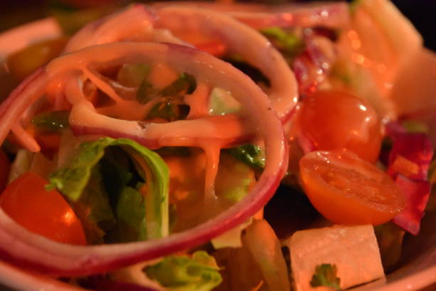 Eating salad in a restaurant