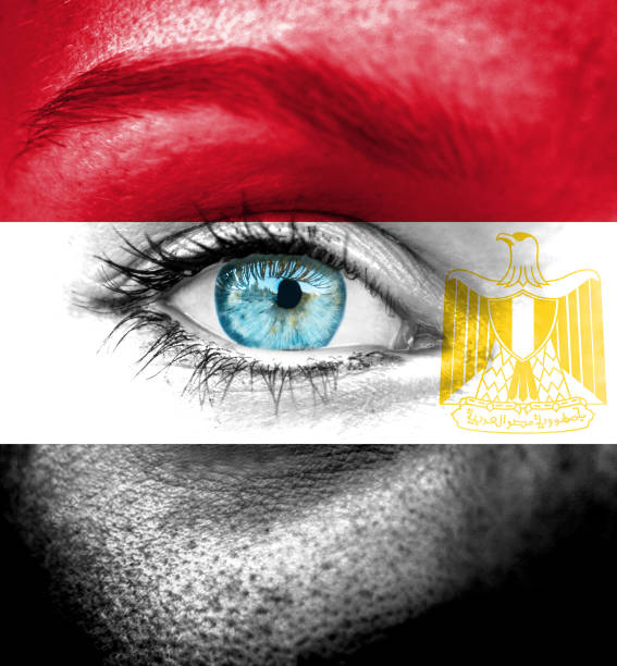istock Woman face painted with flag of Egypt 658058046