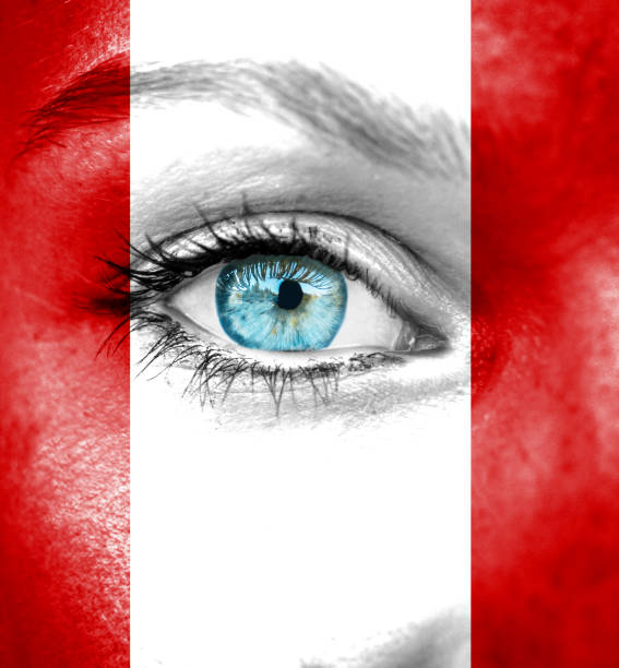 istock Woman face painted with flag of Peru 658058680