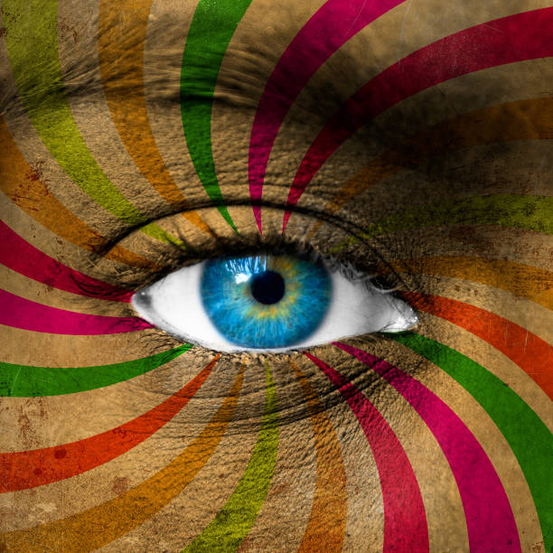 istock Blue eye and abstract colorful stripes 658063816