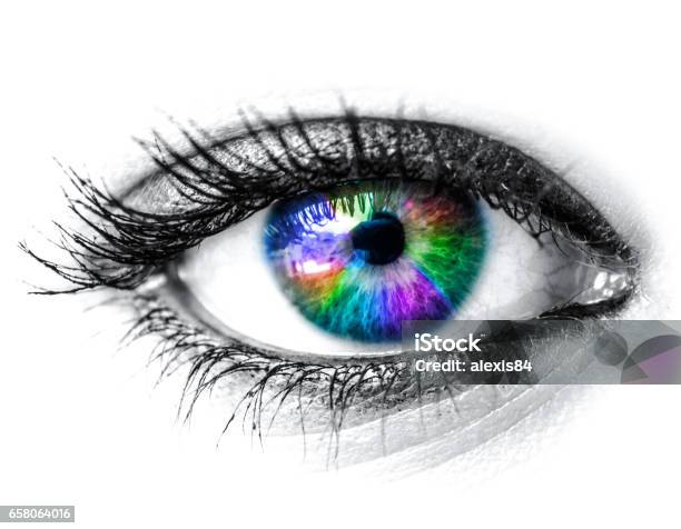 Colorful Woman Eye Macro Shot Stock Photo - Download Image Now - Abstract, Adult, Arts Culture and Entertainment