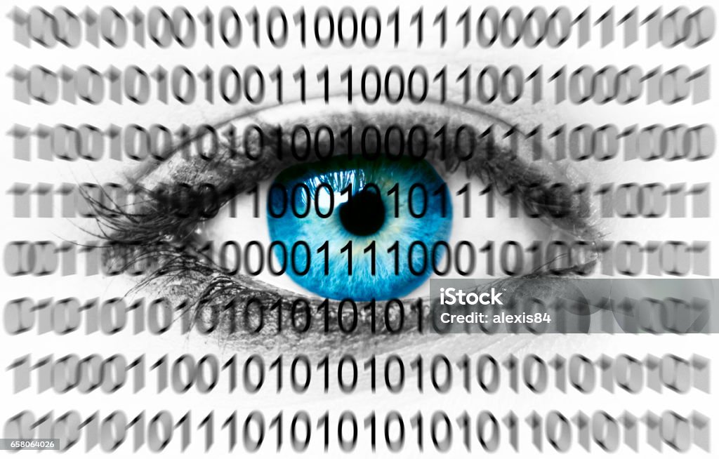 Blue eye with binary numbers Abstract Stock Photo
