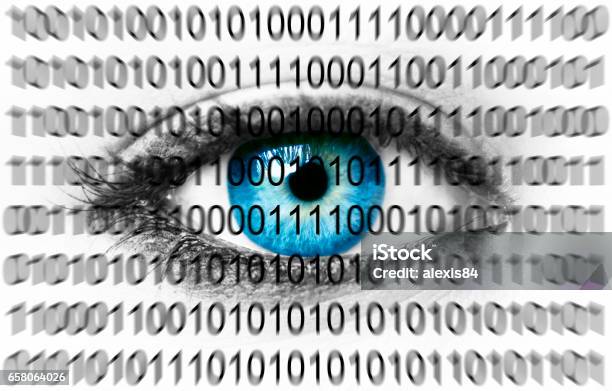 Blue Eye With Binary Numbers Stock Photo - Download Image Now - Abstract, Blue, Environment