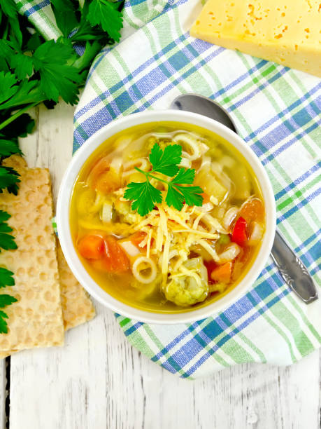 istock Soup Minestrone in bowl on board top 658065004
