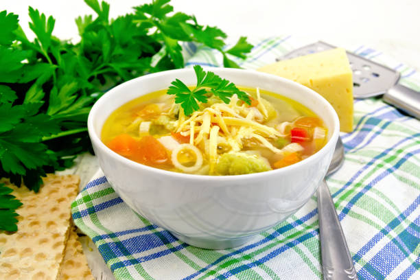 istock Soup Minestrone in white bowl on napkin 658065052
