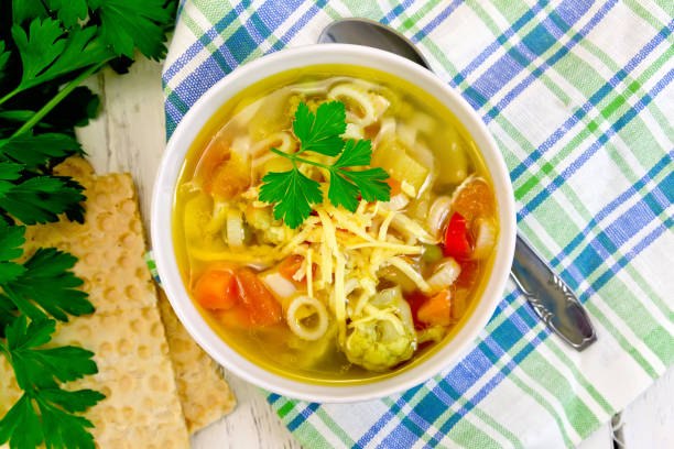 istock Soup Minestrone in bowl on napkin top 658065054