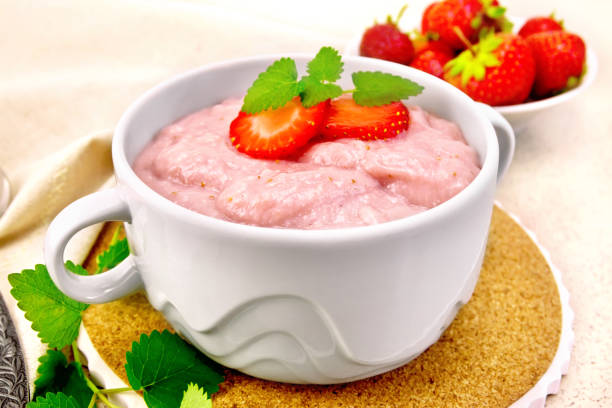 istock Soup strawberry in bowl on granite table 658065852