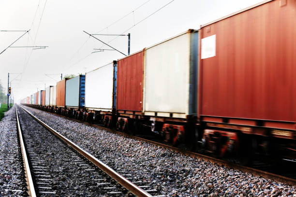 Cargo container freight train stock photo