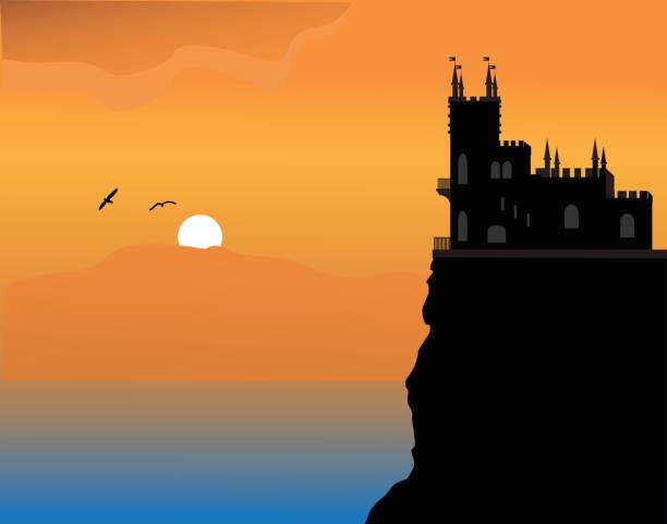 ilustrações, clipart, desenhos animados e ícones de castelo na praia - illustration and painting stone beach cliff
