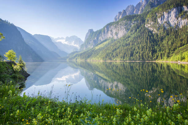 госаузее с видом на дахштейн - austria summer european alps mountain стоковые фото и изображения