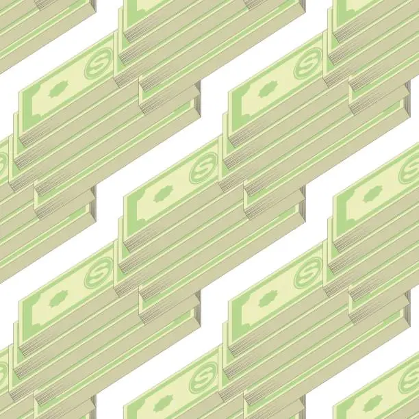 Vector illustration of Set of Paper Dollars Seamless Pattern
