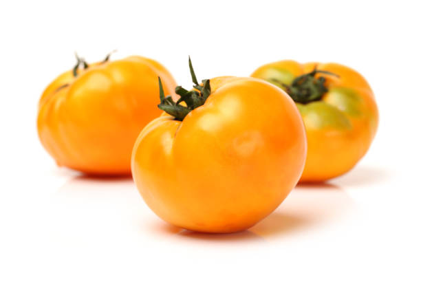 istock Home grown yellow tomatoes  on white background 658088696