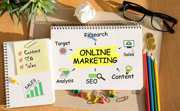 istock Notebook with Toolls and Notes about Online Marketing 658093110