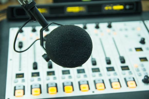 istock the microphone in the radio Studio 658093438