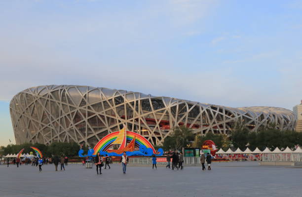 Beijing China - October 28, 2016: People visit National stadium Bird’s nest in Beijing China.