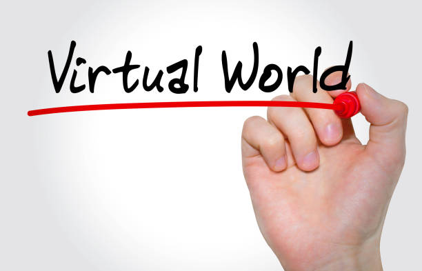 istock Hand writing inscription Virtual World with marker, concept 658098206