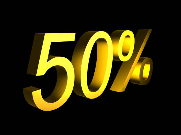 istock golden fifty percent on black background 3d render 658101328