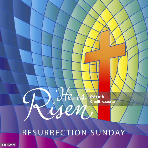 Stained Glass He Is Risen Stock Illustration - Download Image Now - Stained Glass, Easter, Religion