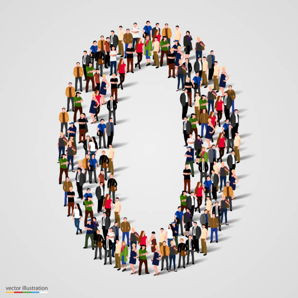 Large group of people in number 0 zero form Large group of people in number 1 one form. Vector illustration zero number stock illustrations