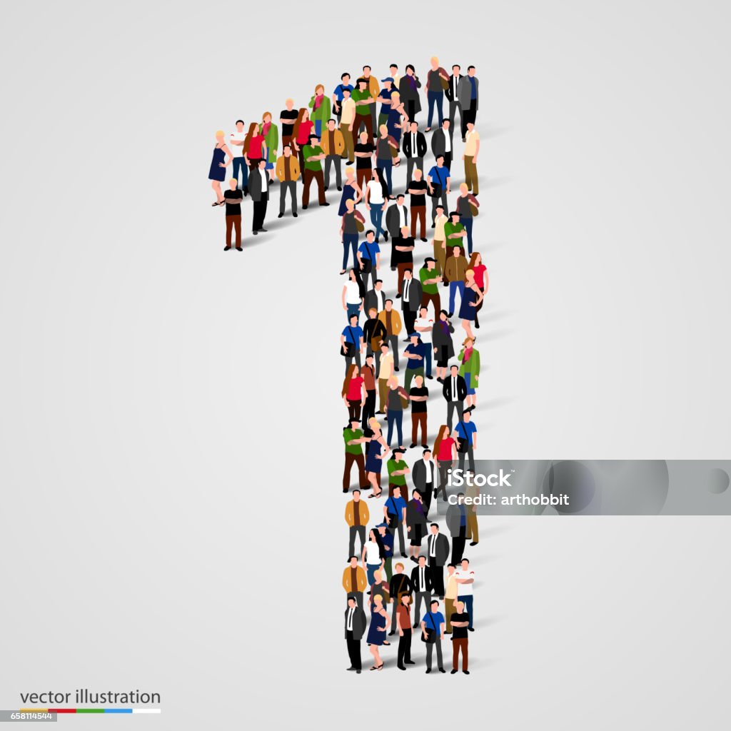 Large group of people in number 1 one form Large group of people in number 1 one form. Vector illustration Number 1 stock vector