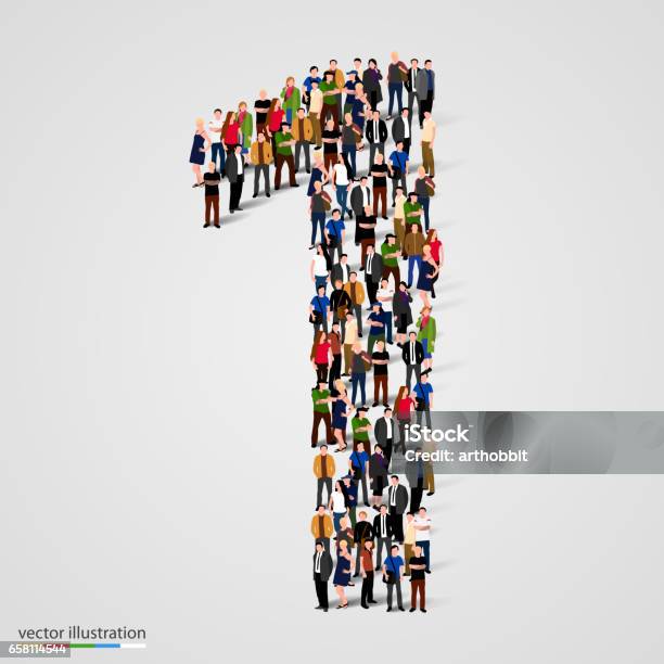 Large Group Of People In Number 1 One Form Stock Illustration - Download Image Now - Number 1, People, First Place